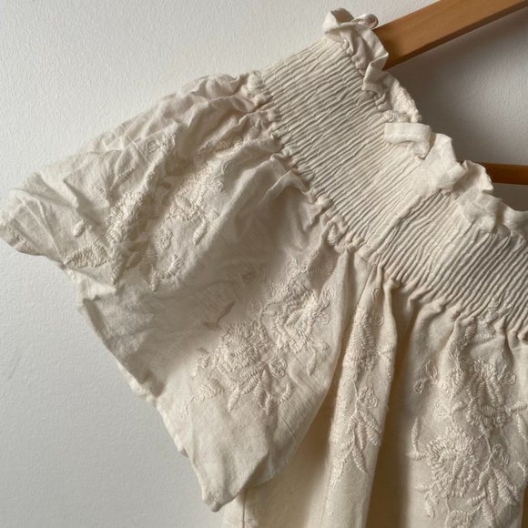 Zara Cream Embroidered Off The Shoulder Dress Sz S - Picture 4 of 9